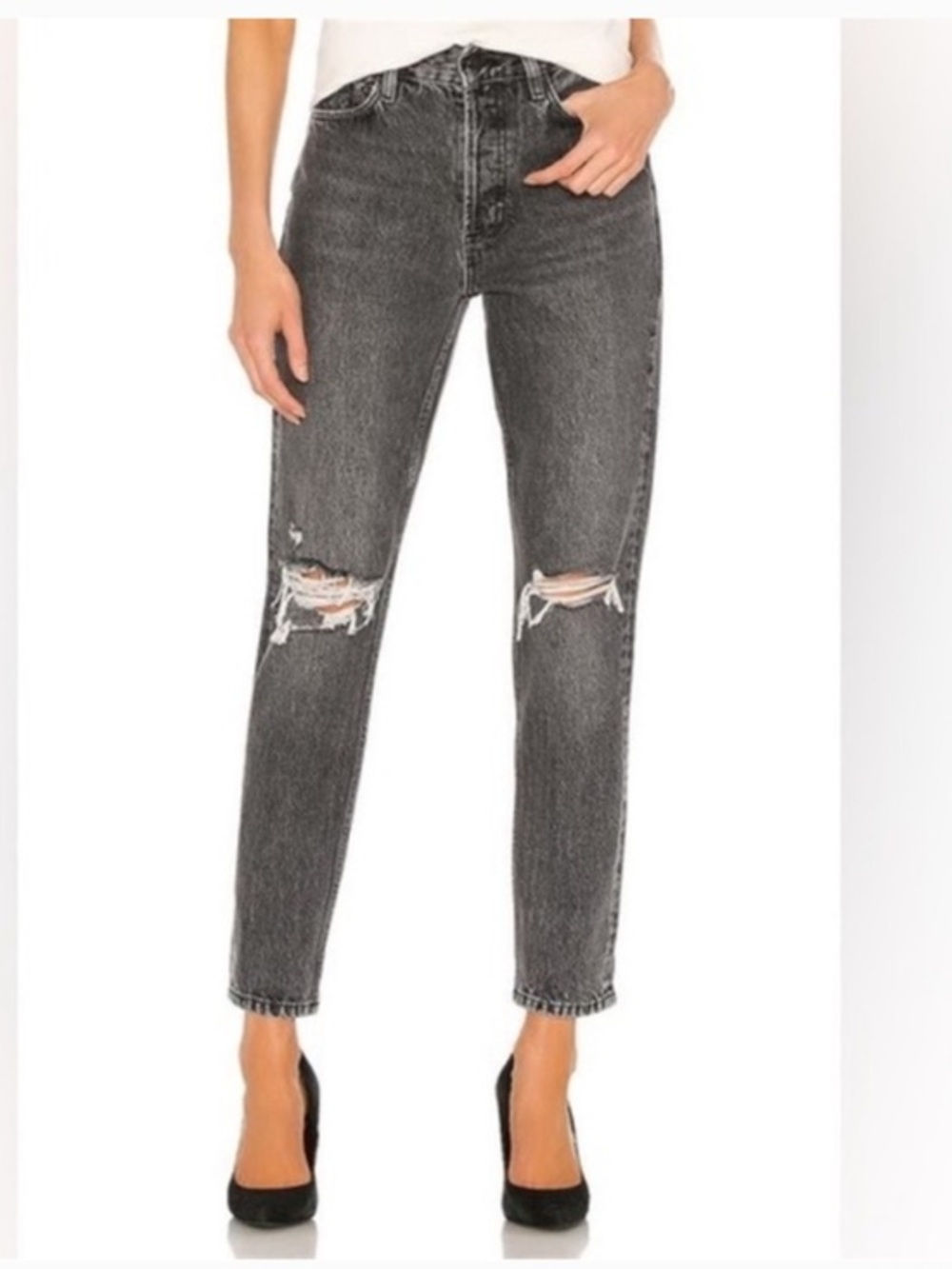 Anine Bing NWT Brenda Distressed Straight Leg Jeans in Gray Size 25